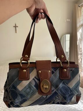 Coach y2k Denim Patchwork & tan leather